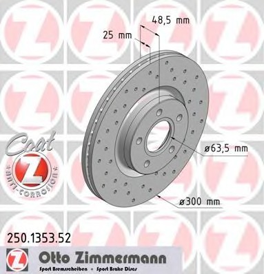 Фото диск гальмівний 250.1353.52 ZIMMERMANN 250.1353.52 Zimmermann 250.1353.52 Zimmermann Диск гальмівний 250.1353.52 ZIMMERMANN