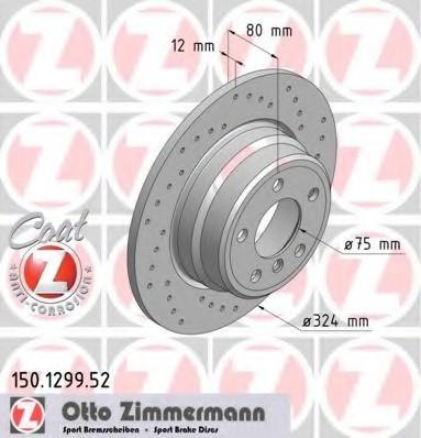 Фото диск гальмівний 150.1299.52 ZIMMERMANN 150.1299.52 Zimmermann 150.1299.52 Zimmermann Диск гальмівний 150.1299.52 ZIMMERMANN