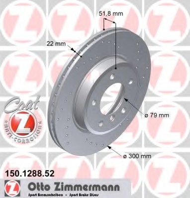 Фото диск гальмівний 150.1288.52 ZIMMERMANN 150.1288.52 Zimmermann 150.1288.52 Zimmermann Диск гальмівний 150.1288.52 ZIMMERMANN