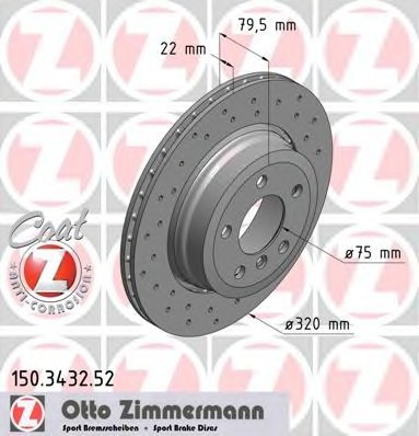 Фото диск гальмівний 150.3432.52 Zimmermann 150.3432.52 Zimmermann Диск гальмівний