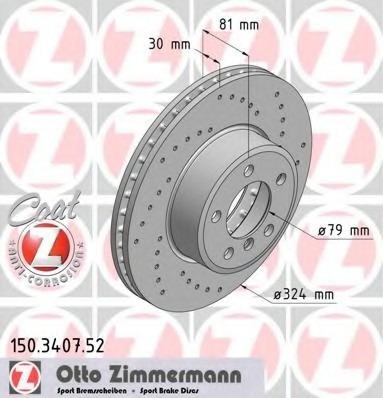 Фото диск гальмівний 150.3407.52 ZIMMERMANN 150.3407.52 Zimmermann 150.3407.52 Zimmermann Диск гальмівний 150.3407.52 ZIMMERMANN