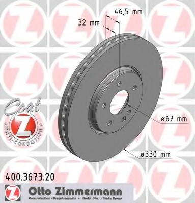 Фото диск гальмівний 400.3673.20 Zimmermann 400.3673.20 Zimmermann Диск гальмівний