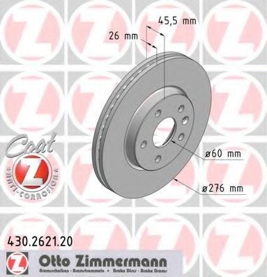 Фото диск гальмівний 430.2621.20 ZIMMERMANN 430.2621.20 Zimmermann 430.2621.20 Zimmermann Диск гальмівний 430.2621.20 ZIMMERMANN