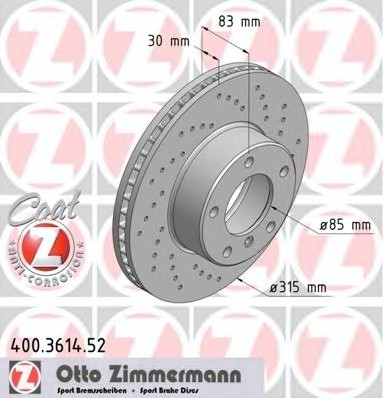 Фото диск гальмівний 400.3614.52 ZIMMERMANN 400.3614.52 Zimmermann 400.3614.52 Zimmermann Диск гальмівний 400.3614.52 ZIMMERMANN