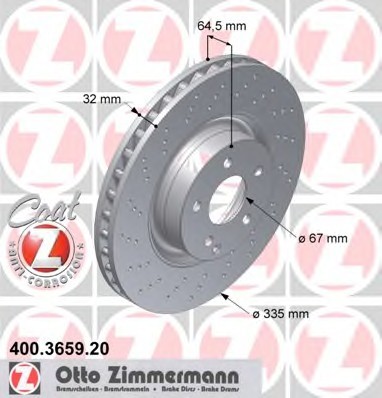 Фото диск гальмівний 400.3659.20 ZIMMERMANN 400.3659.20 Zimmermann 400.3659.20 Zimmermann Диск гальмівний 400.3659.20 ZIMMERMANN