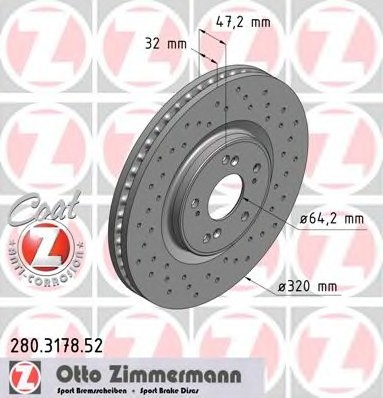 Фото диск гальмівний 280.3178.52 ZIMMERMANN 280.3178.52 Zimmermann 280.3178.52 Zimmermann Диск гальмівний 280.3178.52 ZIMMERMANN