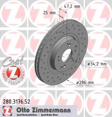 Фото диск гальмівний 280.3176.52 ZIMMERMANN 280.3176.52 Zimmermann 280.3176.52 Zimmermann Диск гальмівний 280.3176.52 ZIMMERMANN