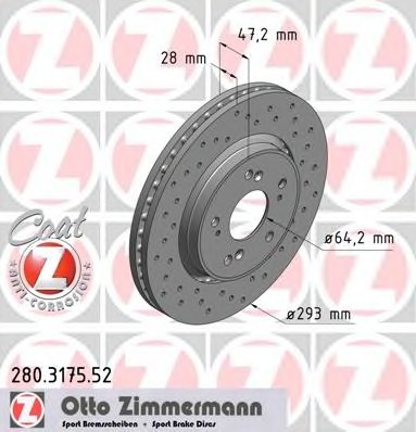 Фото диск гальмівний 280.3175.52 ZIMMERMANN 280.3175.52 Zimmermann 280.3175.52 Zimmermann Диск гальмівний 280.3175.52 ZIMMERMANN
