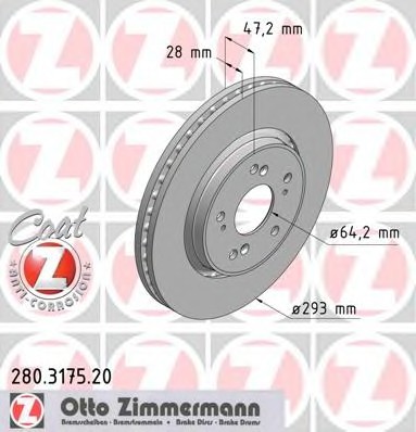 280.3175.20 Zimmermann Диск гальмівний 280.3175.20 ZIMMERMANN