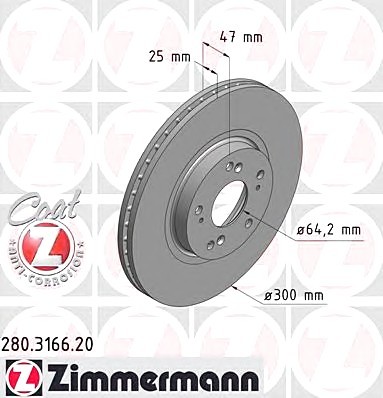 280.3166.20 Zimmermann Диск гальмівний 280.3166.20 ZIMMERMANN