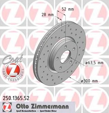 Фото диск гальмівний 250.1365.52 ZIMMERMANN 250.1365.52 Zimmermann 250.1365.52 Zimmermann Диск гальмівний 250.1365.52 ZIMMERMANN