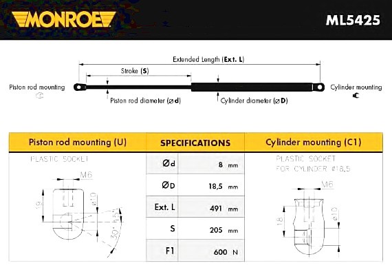 ML5425 MONROE (Бельгия) Амортизатор багажника ML5425 MONROE