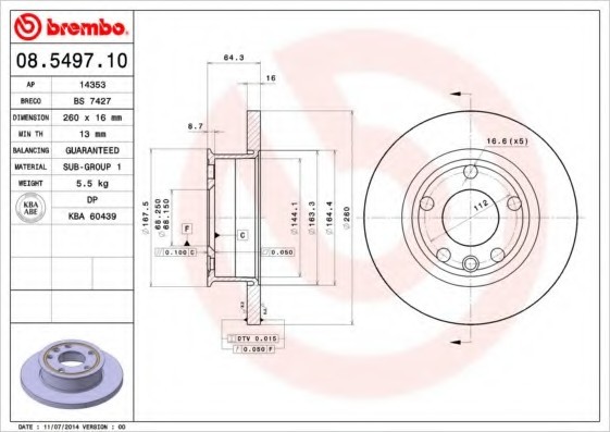 08.5497.10 BREMBO (Германия) Диск гальмівний 08.5497.10 BREMBO