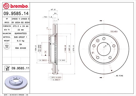 09.9585.14 BREMBO (Германия) Диск гальмівний