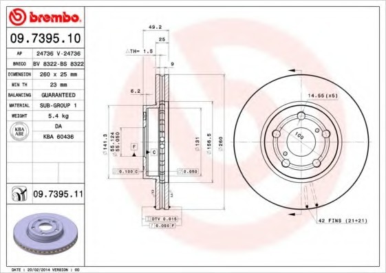 09.7395.10 BREMBO (Германия) Тормозной диск Brembo 09.7395.10