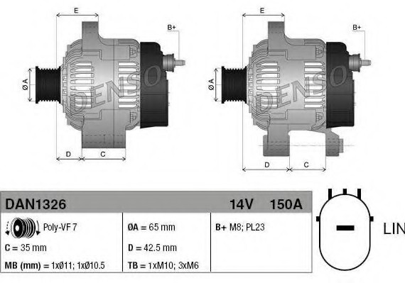 DAN1326 DENSO (Япония) Генератор DAN1326 DENSO