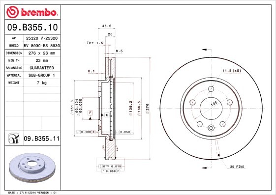 09B35510 BREMBO (Германия) Гальмівний диск BREMBO