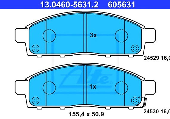 13046056312 Ate Колодки тормозные дисковые передн, MITSUBISHI: L 200 2.5 DI-D/2.5 DI-D/2.5 DI-D 4WD/2.5 DI-D 4WD/2.5 13046056312 ATE