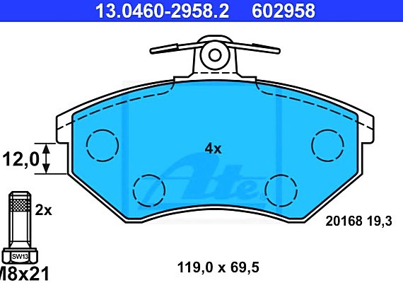 13046029582 Ate Колодки тормозные дисковые передн, SEAT: CORDOBA 1.4 i/1.4 i 16V/1.6 i/1.7 SDI/1.8 i/1.9 SDI/1.9 TDI 13046029582 ATE