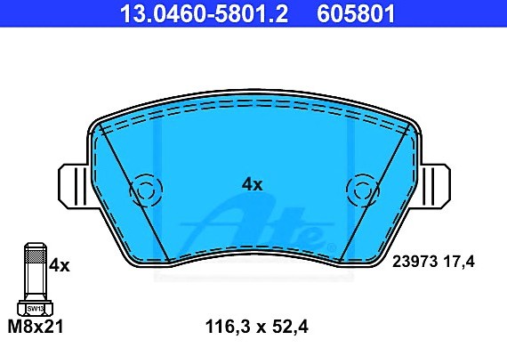 13046058012 Ate Колодки тормозные дисковые передн, NISSAN: MICRA C+C 1.4 16V/1.6 160 SR 05-, MICRA III 1.0 16V/1.2 1 13046058012 ATE