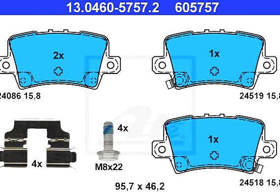 13046057572 Ate Колодки тормозные дисковые задн, HONDA: CIVIC VIII Hatchback 1.4/1.8/2.2 CTDi/Type R 05-, CIVIC VIII 13046057572 ATE