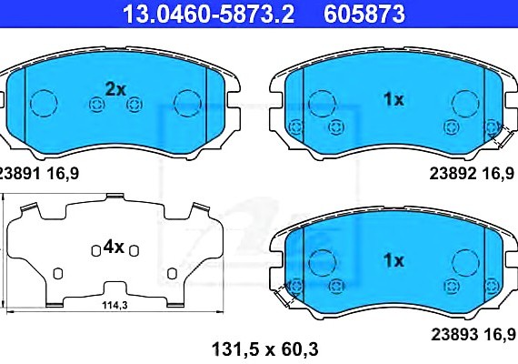 13046058732 Ate Колодки тормозные дисковые передн, HYUNDAI: COUPE 1.6 16V/2.0/2.0 GLS/2.7 V6 01-09, ELANTRA 1.6 CRDi 13046058732 ATE