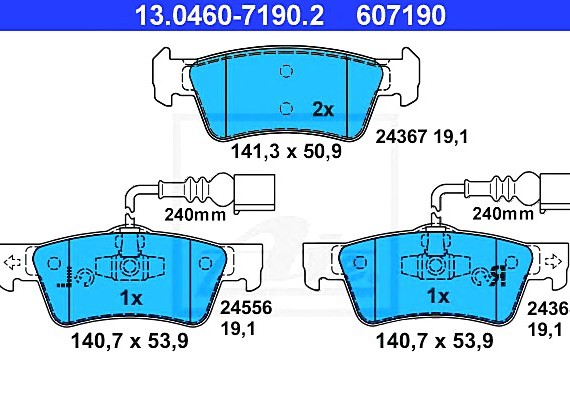 13046071902 Ate Колодки тормозные дисковые задн, VW: TOUAREG 2.5 R5 TDI/3.0 TDI/3.0 V6 TDI/3.2 V6/3.6 V6 FSI/4.2 V8/ 13046071902 ATE