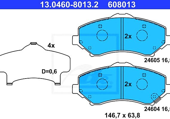 13046080132 Ate Колодки тормозные дисковые передн, JEEP: CHEROKEE 2.8 CRD 4WD/2.8 CRDi 4WD/3.7 V6/3.7 V6 4WD 08-, WR 13046080132 ATE