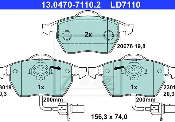 13047071102 Ate 13.0470-7110.2_колодки дисковые передние! Ceramic \ Audi A4/A6, VW Passat 1.6-3.2/1.9TDi-3.0TDi 97> 13047071102 ATE