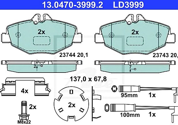 13047039992 Ate Колодки тормозные дисковые передн, CERAMIC, MERCEDES-BENZ: E-CLASS E 200 CDI/E 200 CDI/E 200 Kompres 13047039992 ATE