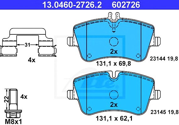 13046027262 Ate Колодки тормозные дисковые передн, MERCEDES-BENZ: C-CLASS C 180/C 180 Kompressor/C 200 CDI/C 200 CDI 13046027262 ATE