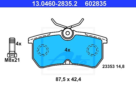 13046028352 Ate Колодки тормозные дисковые задн, FORD: FIESTA V ST150 01-, FOCUS 1.4 16V/1.6 16V/1.8 16V/1.8 DI/ TDD 13046028352 ATE