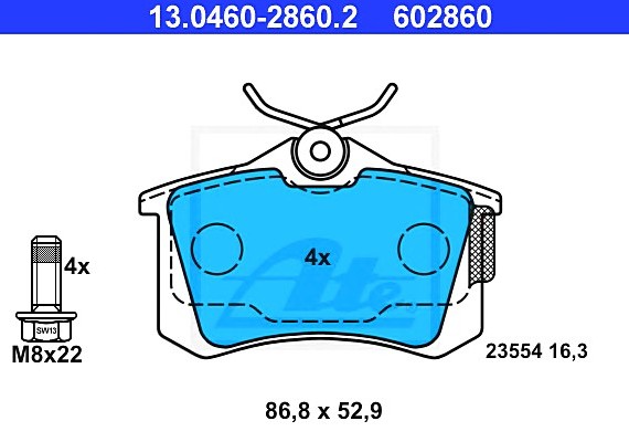 13046028602 Ate Колодки тормозные дисковые задн, AUDI: A4 1.6/1.8 T/1.8 T quattro/1.9 TDI/1.9 TDI quattro/2.0/2.0 FS 13046028602 ATE