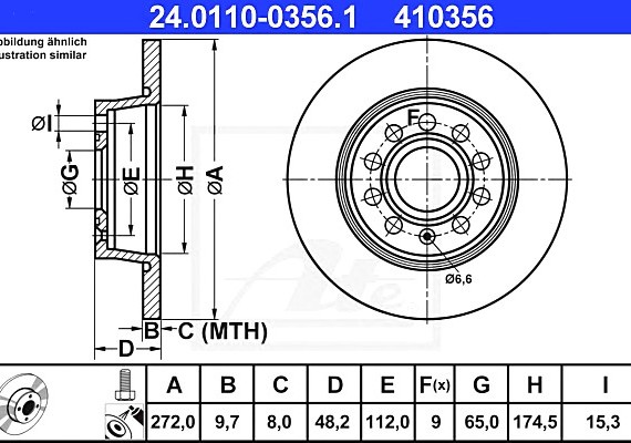 24011003561 Ate 24.0110-0356.1_диск тормозной задний! \ Audi A3, Skoda Octavia/Superb, VW Golf/Jetta 1.2TSI-3.6 03> 24011003561 ATE