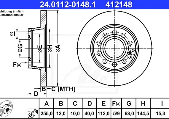 24011201481 Ate Диск тормозной задн, AUDI: A4 1.6/1.8 T/1.8 T quattro/1.9 TDI/1.9 TDI quattro/2.0/2.0 FSI/2.4/2.5 TD 24011201481 ATE