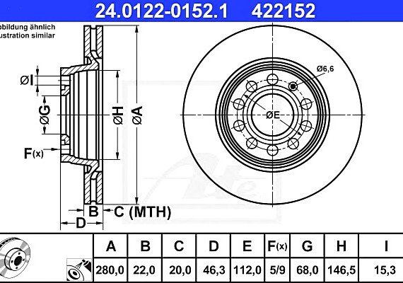 24012201521 Ate Диск тормозной ,AUDI: A4 1.6/1.8/1.8 quattro/1.9 TDI 94-01, A4 1.6/1.8 T/1.8 T quattro/1.9 TDI/1.9 T 24012201521 ATE