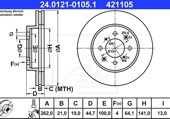 24012101051 Ate Диск тормозной передн, HONDA: CIVIC IV Hatchback 1.6 i 16V Vtec 87-93, CIVIC V Hatchback 1.4 16V/1.6 24012101051 ATE