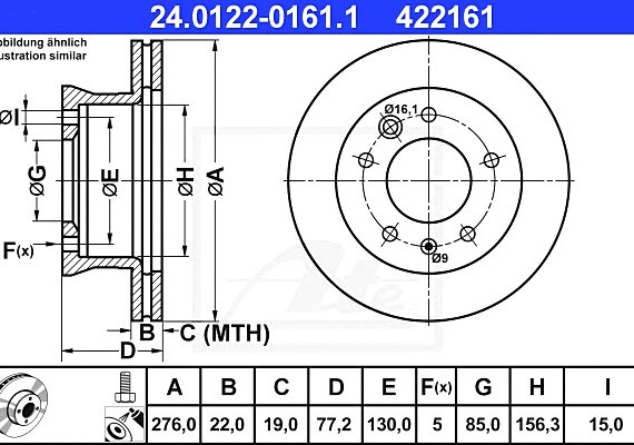24012201611 Ate Диск тормозной передн, MERCEDES-BENZ: SPRINTER 2-t c бортовой платформой 208 CDI/208 D/210 D/211 CDI 24012201611 ATE