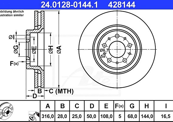 24012801441 Ate Диск тормозной передн, VOLVO: S60 2.0 T/2.3 T5/2.4/2.4 AWD/2.4 Bifuel/2.4 D/2.4 D5/2.4 T/2.4 T AWD/2 24012801441 ATE