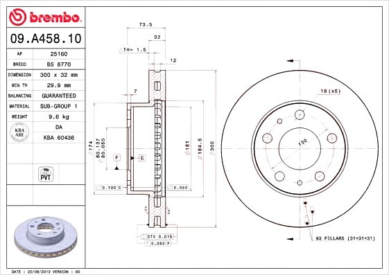 09A45810 BREMBO (Германия) Диск тормозной передн CITROEN: JUMPER автобус 06-, JUMPER фургон 06-, FIAT: DUCATO c бортовой платфо 09A45810 BREMBO