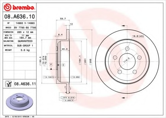 08A63610 BREMBO (Германия) Диск тормозной задн, JEEP: CHEROKEE 2.4 4WD/2.4 Laredo/2.5 CRD 4WD/2.8 CRD 4WD/3.7 4WD/3.7 Laredo 01 08A63610 BREMBO