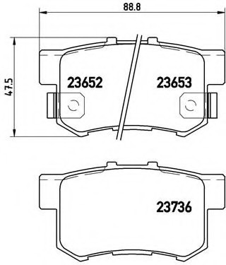 P28039 BREMBO (Германия) Колодки гальмівні дискові задні, ACURA: RDX 2.3 Turbo 4WD 06-, TL 3.2 03-  \  HONDA: CIVIC VII Hatchba P28039 BREMBO