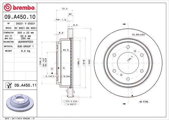 09A45011 BREMBO (Германия) Гальмівний диск BREMBO