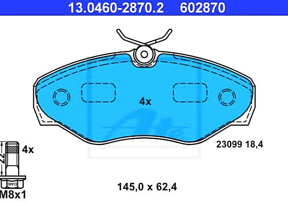 13046028702 Ate 13.0460-2870.2_=834 10=223626 !колодки дисковые п. \ Renault Trafic CDi80/CDi101 01>/Espace 98> 13046028702 ATE