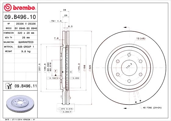 09B49611 BREMBO (Германия) Гальмівний диск BREMBO