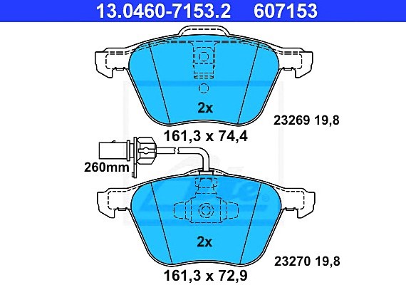 13046071532 Ate 13.0460-7153.2_=573047B=836 02 !колодки дисковые п. \ VW Sharan/T4 1.8T/2.5i/2.8 & 20V 96> 13046071532 ATE