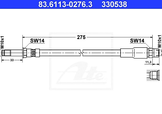 83611302763 Ate Шланг тормозной из вулканизированной резины армированные текстильной нитью с фиттингами 83611302763 ATE