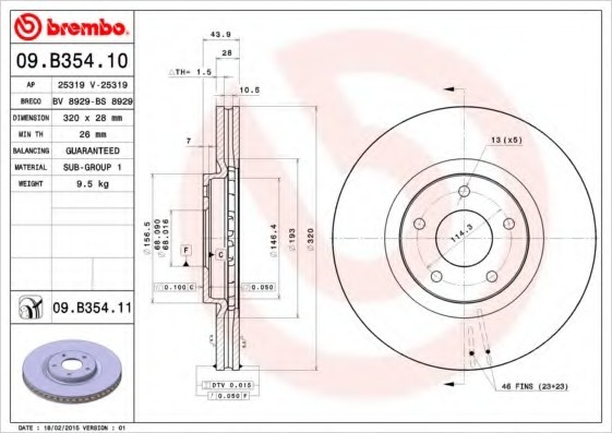 09B35410 BREMBO (Германия) Диск тормозной NISSAN QASHQAI передн. (пр-во BREMBO)