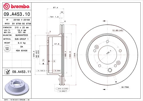 09A45311 BREMBO (Германия) Гальмівний диск BREMBO