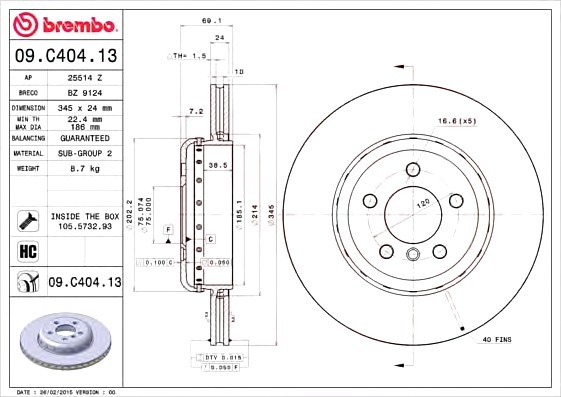 09C40413 BREMBO (Германия) Гальмівний диск BREMBO